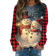 Generisch Noel Baskılı Yuvarlak Yaka Uzun Kol Şık Pembe-J Kadın Sweatshirt