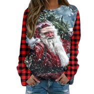 Generisch Noel Baskılı Yuvarlak Yaka Uzun Kol Şık Pembe-K Kadın Sweatshirt