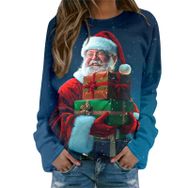 Generisch Noel Baskılı Yuvarlak Yaka Uzun Kol Şık Pembe Kadın Sweatshirt