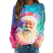 Generisch Noel Baskılı Yuvarlak Yaka Uzun Kol Şık Pembe-O Kadın Sweatshirt