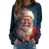 Generisch Noel Baskılı Yuvarlak Yaka Uzun Kol Şık Pembe-Q Kadın Sweatshirt