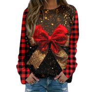 Generisch Noel Baskılı Yuvarlak Yaka Uzun Kol Şık Pembe-R Kadın Sweatshirt