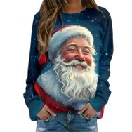 Generisch Noel Baskılı Yuvarlak Yaka Uzun Kol Şık Pembe-W Kadın Sweatshirt