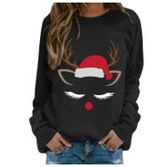 Generisch Noel Baskılı Yuvarlak Yaka Uzun Kol Şık Siyah-2 Kadın Sweatshirt