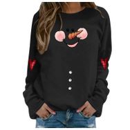Generisch Noel Baskılı Yuvarlak Yaka Uzun Kol Şık Siyah-3 Kadın Sweatshirt