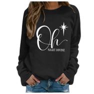Generisch Noel Baskılı Yuvarlak Yaka Uzun Kol Şık Siyah-4 Kadın Sweatshirt
