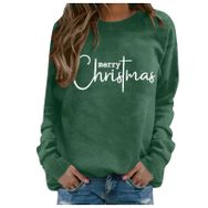 Generisch Noel Baskılı Yuvarlak Yaka Uzun Kol Şık Yeşil-1 Kadın Sweatshirt