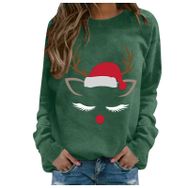 Generisch Noel Baskılı Yuvarlak Yaka Uzun Kol Şık Yeşil-2 Kadın Sweatshirt