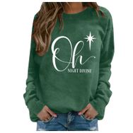 Generisch Noel Baskılı Yuvarlak Yaka Uzun Kol Şık Yeşil-4 Kadın Sweatshirt