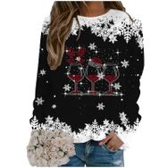 Generisch Noel Baskılı Yuvarlak Yaka Uzun Kol Siyah-C Kadın Sweatshirt