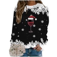 Generisch Noel Baskılı Yuvarlak Yaka Uzun Kol Siyah-D Kadın Sweatshirt