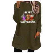 Generisch Noel Baskılı Yuvarlak Yaka Uzun Kollu A-Yeşil Kadın Sweatshirt
