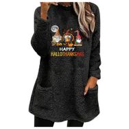 Generisch Noel Baskılı Yuvarlak Yaka Uzun Kollu B-Siyah Kadın Sweatshirt