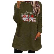 Generisch Noel Baskılı Yuvarlak Yaka Uzun Kollu C-Yeşil Kadın Sweatshirt