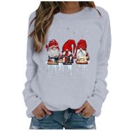Generisch Noel Baskılı Yuvarlak Yaka Uzun Kollu Şık Açık Gri-C Kadın Sweatshirt