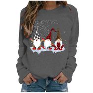 Generisch Noel Baskılı Yuvarlak Yaka Uzun Kollu Şık Gri-A Kadın Sweatshirt