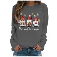 Generisch Noel Baskılı Yuvarlak Yaka Uzun Kollu Şık Gri-D Kadın Sweatshirt