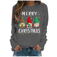 Generisch Noel Baskılı Yuvarlak Yaka Uzun Kollu Şık Gri-E Kadın Sweatshirt
