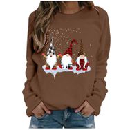Generisch Noel Baskılı Yuvarlak Yaka Uzun Kollu Şık Kahve-A Kadın Sweatshirt