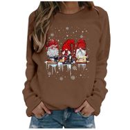 Generisch Noel Baskılı Yuvarlak Yaka Uzun Kollu Şık Kahve Kadın Sweatshirt
