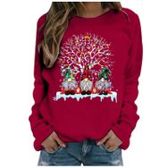 Generisch Noel Baskılı Yuvarlak Yaka Uzun Kollu Şık Kırmızı-B Kadın Sweatshirt