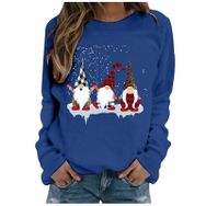 Generisch Noel Baskılı Yuvarlak Yaka Uzun Kollu Şık Mavi-A Kadın Sweatshirt