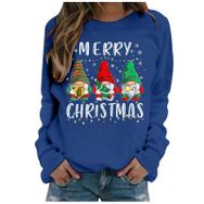 Generisch Noel Baskılı Yuvarlak Yaka Uzun Kollu Şık Mavi-E Kadın Sweatshirt