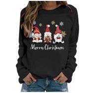Generisch Noel Baskılı Yuvarlak Yaka Uzun Kollu Şık Siyah-D Kadın Sweatshirt
