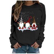 Generisch Noel Baskılı Yuvarlak Yaka Uzun Kollu Şık Siyah Schwarz-A Kadın Sweatshirt