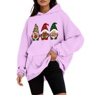 Generisch Noel Kapüşonlu Tarzı Boş Zaman Kazak Model Noel Baskılı Kış Uzun Kollu Gündelik Leylak Kadın Sweatshirt