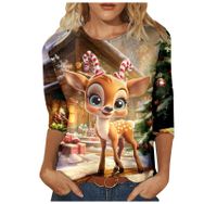 Generisch P Noel 3/4 Kollu Tatlı Desenli Kazak Model Kış Yuvarlak Yaka Uzun Kollu Süveter Moda Bol Üst Giyim Kırmızı Kadın Kazağı