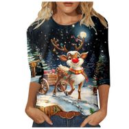 Generisch Q Noel 3/4 Kollu Tatlı Desenli Kazak Model Kış Yuvarlak Yaka Uzun Kollu Süveter Moda Bol Üst Giyim Beyaz Kadın Kazağı