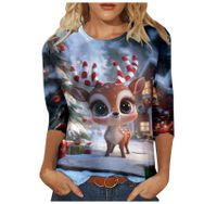 Generisch R Noel 3/4 Kollu Tatlı Desenli Kazak Model Kış Yuvarlak Yaka Uzun Kollu Süveter Moda Bol Üst Giyim Sarı Kadın Kazağı