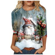 Generisch U Noel 3/4 Kollu Tatlı Desenli Kazak Model Kış Yuvarlak Yaka Uzun Kollu Süveter Moda Bol Üst Giyim Kahverengi Kadın Kazağı