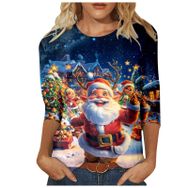 Generisch V Noel 3/4 Kollu Tatlı Desenli Kazak Model Kış Yuvarlak Yaka Uzun Kollu Süveter Moda Bol Üst Giyim Gri Kadın Kazağı