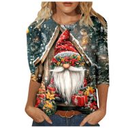 Generisch W Noel 3/4 Kollu Tatlı Desenli Kazak Model Kış Yuvarlak Yaka Uzun Kollu Süveter Moda Bol Üst Giyim Pembe Kadın Kazağı
