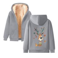 Generisch Weihnachtspullover Damen Zarif A Noel Kapüşonlu Tarzı Boş Zaman Polar Model Noel Baskılı Kış Uzun Kollu Gündelik Açık Gri Kadın Sweatshirt