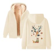 Generisch Weihnachtspullover Damen Zarif A Noel Kapüşonlu Tarzı Boş Zaman Polar Model Noel Baskılı Kış Uzun Kollu Gündelik Bej Kadın Sweatshirt