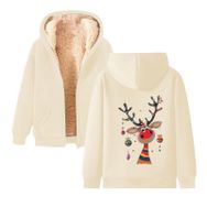 Generisch Weihnachtspullover Damen Zarif B Noel Kapüşonlu Tarzı Boş Zaman Polar Model Noel Baskılı Kış Uzun Kollu Gündelik Bej Kadın Sweatshirt
