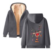 Generisch Weihnachtspullover Damen Zarif B Noel Kapüşonlu Tarzı Boş Zaman Polar Model Noel Baskılı Kış Uzun Kollu Gündelik Gri Kadın Sweatshirt