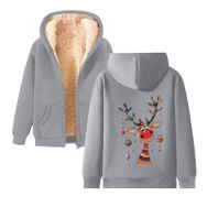 Generisch Weihnachtspullover Damen Zarif B Noel Kapüşonlu Tarzı Boş Zaman Polar Model Noel Baskılı Kış Uzun Kollu Gündelik Light Gri Kadın Sweatshirt