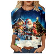Generisch X Noel 3/4 Kollu Tatlı Desenli Kazak Model Kış Yuvarlak Yaka Uzun Kollu Süveter Moda Bol Üst Giyim Lila Kadın Kazağı
