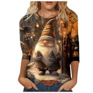 Generisch Y Noel 3/4 Kollu Tatlı Desenli Kazak Model Kış Yuvarlak Yaka Uzun Kollu Süveter Moda Bol Üst Giyim Kırmızı Kadın Kazağı