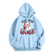 Generisch Zarif A Noel Kapüşonlu Tarzı Boş Zaman Kazak Model Noel Baskılı Kış Uzun Kollu Gündelik Açık Mavi Kadın Sweatshirt