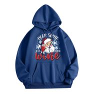 Generisch Zarif A Noel Kapüşonlu Tarzı Boş Zaman Kazak Model Noel Baskılı Kış Uzun Kollu Gündelik Mavi Kadın Sweatshirt