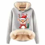Generisch Zarif A Noel Kapüşonlu Tarzı Boş Zaman Polar Model Noel Baskılı Kış Uzun Kollu Gündelik Açık Gri Kadın Sweatshirt