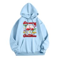 Generisch Zarif B Noel Kapüşonlu Tarzı Boş Zaman Kazak Model Noel Baskılı Kış Uzun Kollu Gündelik Açık Mavi Kadın Sweatshirt