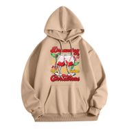 Generisch Zarif B Noel Kapüşonlu Tarzı Boş Zaman Kazak Model Noel Baskılı Kış Uzun Kollu Gündelik Haki Kadın Sweatshirt