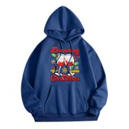 Generisch Zarif B Noel Kapüşonlu Tarzı Boş Zaman Kazak Model Noel Baskılı Kış Uzun Kollu Gündelik Mavi Kadın Sweatshirt