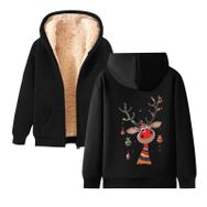 Generisch Zarif B Noel Kapüşonlu Tarzı Boş Zaman Polar Fermuarlıı Model Noel Baskılı Kış Uzun Kollu Gündelik Siyah Kadın Sweatshirt